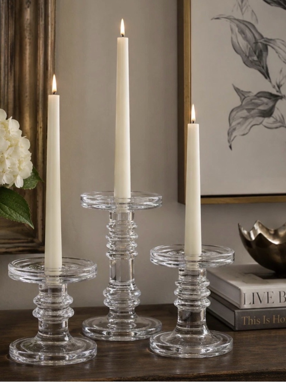 Vintage Pottery Barn Claro Glass Candle Holders – Set of 2 – 3.25" & 4.5"